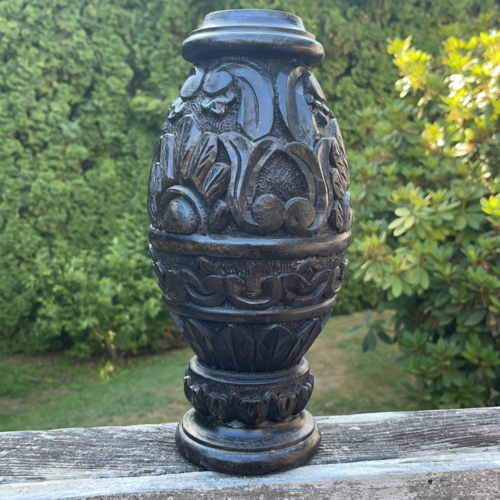 Carved wood vase